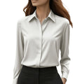 2025 New Women's Long-sleeved Shirt 10 Color Lapel Satin Button
