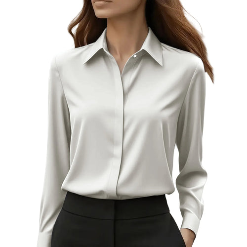 2025 New Women's Long-sleeved Shirt 10 Color Lapel Satin Button