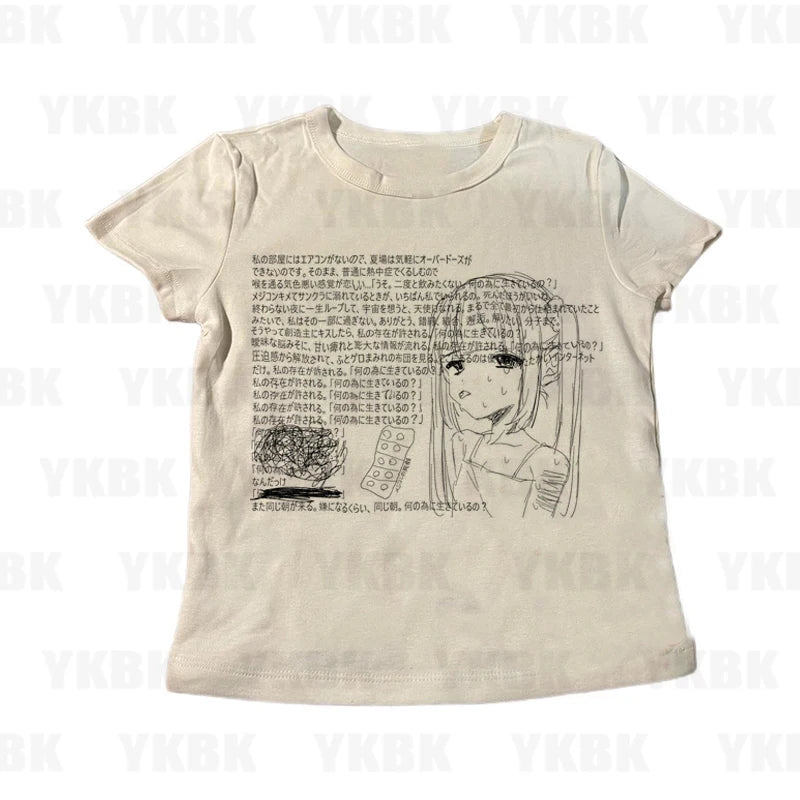 Graphic Harajuku Print Letter Anime Long Sleeve Women's T-shirts 90s