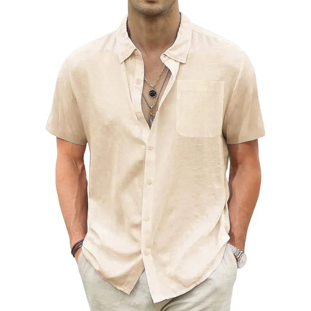 Men's Lightweight Hawaiian Shirts Cotton Linen Breathable Short Sleeve