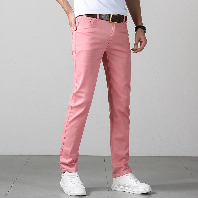 Elastic Cotton Slim Jeans Men Spring Korean Fashion Comfortable Casual