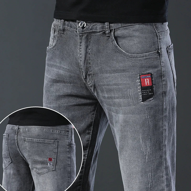 Men's slim fit Korean style comfortable straight leg elastic gray mid