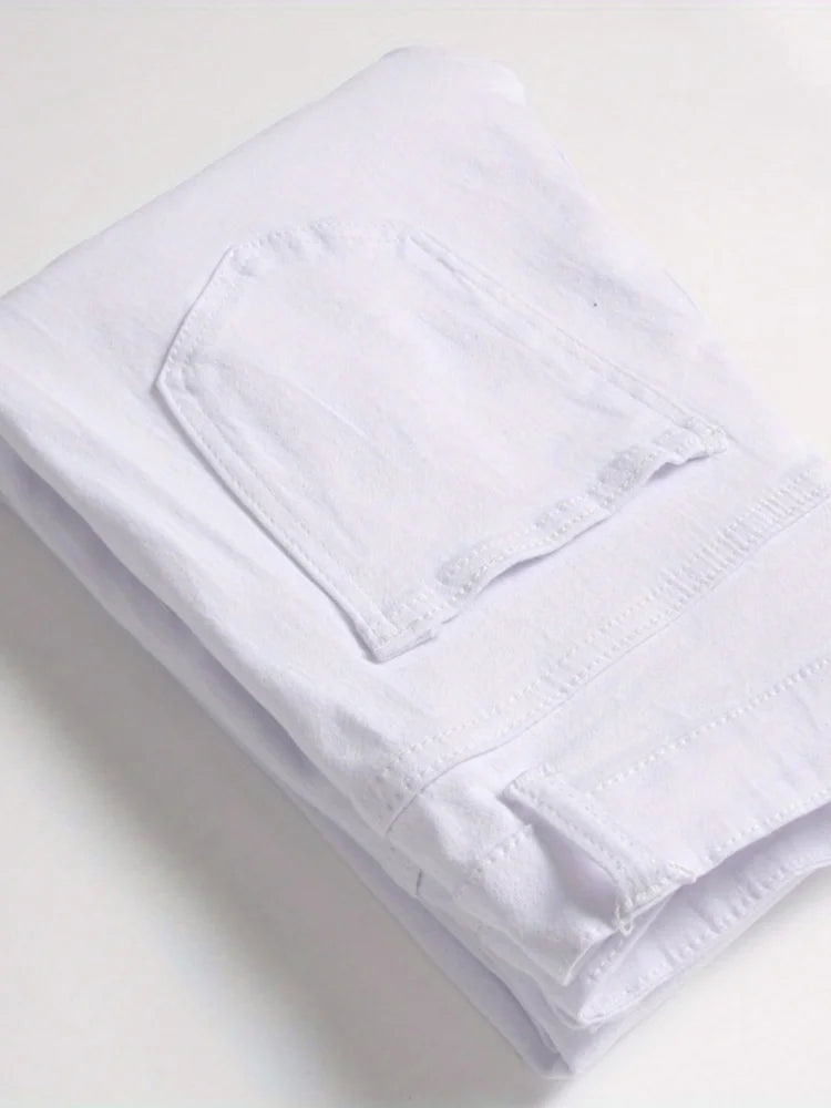 Stretch Slim Fit Skinny White Jeans for Men Tight Little Feet Fashion