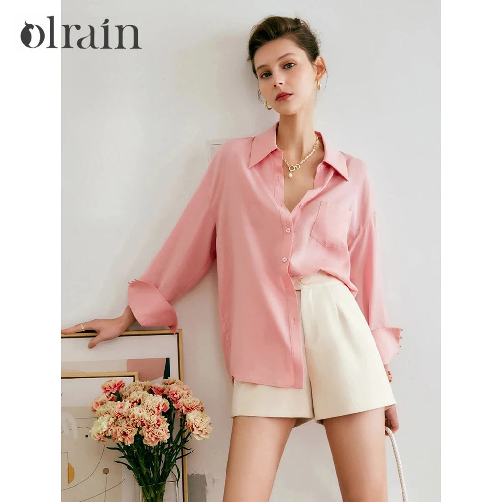OLrain Long Sleeve Pink Shirt Woman French Style 2026 Spring Autumn