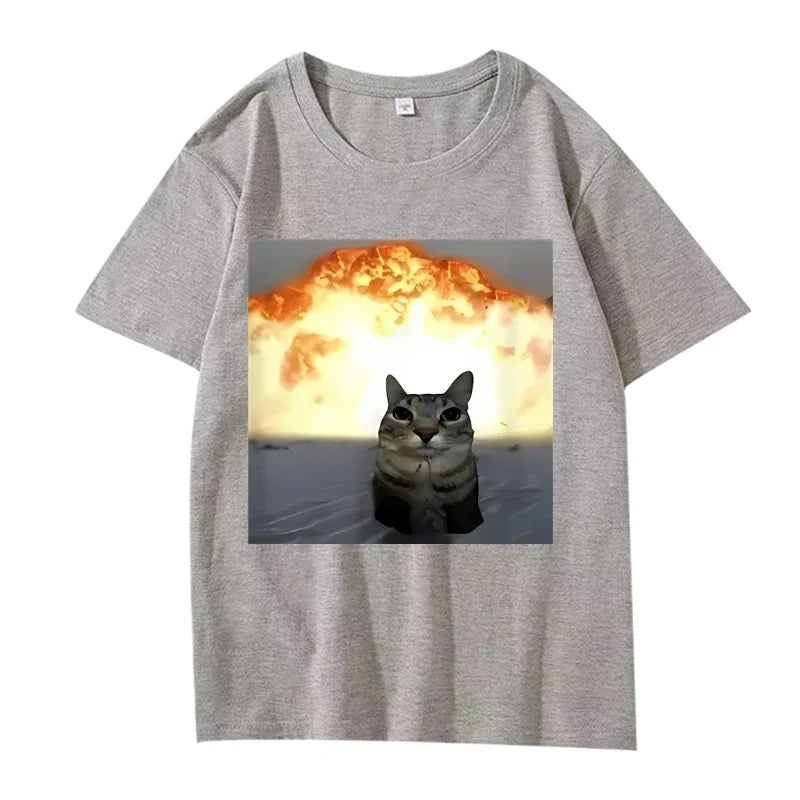 Whimsical Cat Explosion Graphic T Shirt Women Funny Short Sleeve