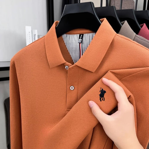 100% pure cotton luxury brand men's long sleeve polo shirt spring