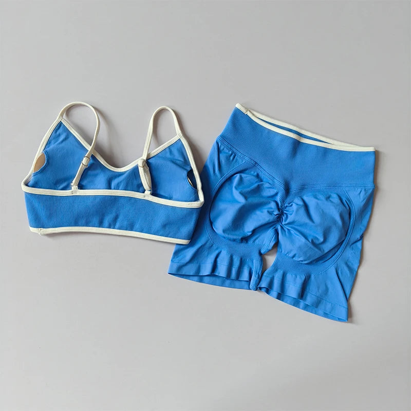 Yoga Suit Seamless Crop Top Tight Sports Bras and High Waist Shorts