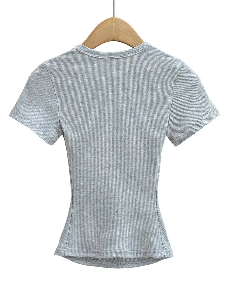 Square Collar High Stretch Summer Crop Tops Women Short Sleeve Tops