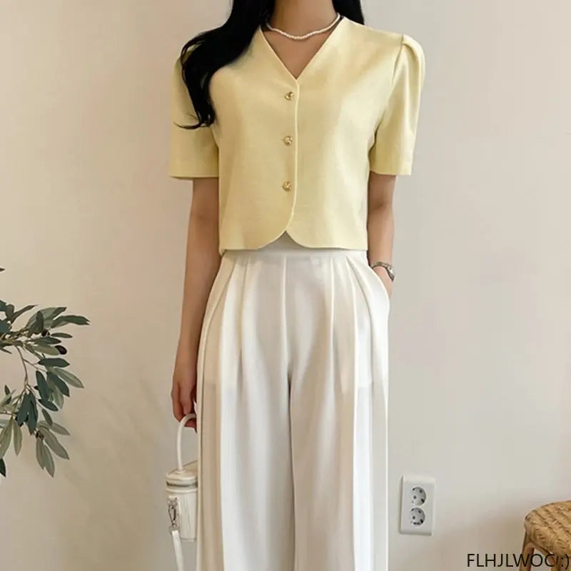 Chic Korea Short Crop Tops Blouses New Design Women Japan Girls Office