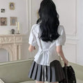 Preppy Bandage Basic White Shirt Women Slim Long Sleeve Cute Top