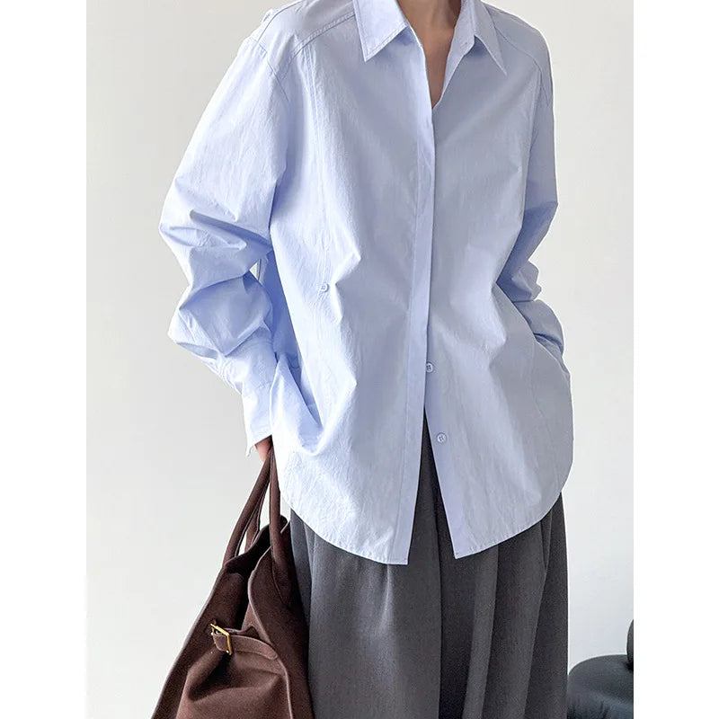 Women Cotton Material Blouses Turn Down Collar Office Blouses Womens