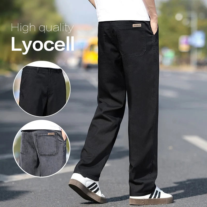 Brand Clothing Summer Thin Lyocell Fabric Black Men's Jeans Loose
