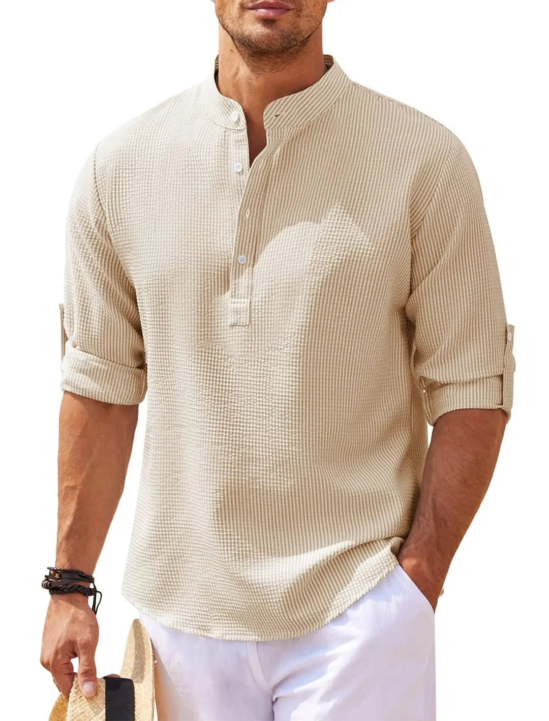 Spring Summer Men's Cotton Linen Polo Shirts Casual Long Sleeve