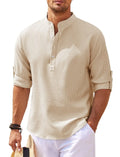 Spring Summer Men's Cotton Linen Polo Shirts Casual Long Sleeve