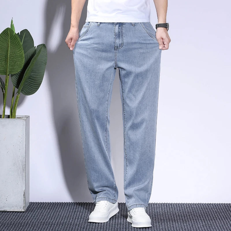 Plus Size 2026 Summer Brand Men's Straight Fit Loose Lyocell