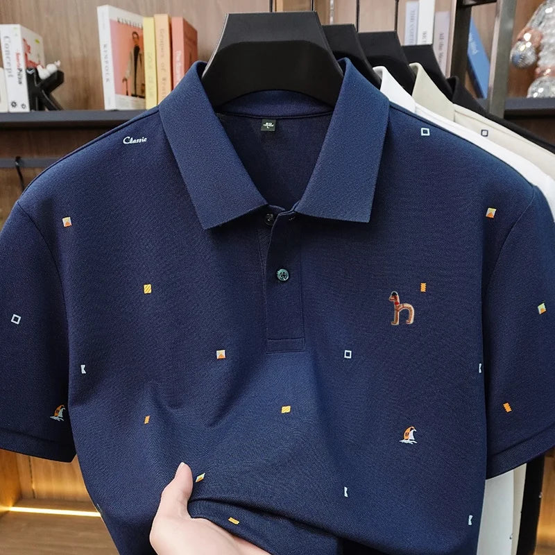 High Quality Man Summer Short-Sleeved Polo Shirt Lapel Button