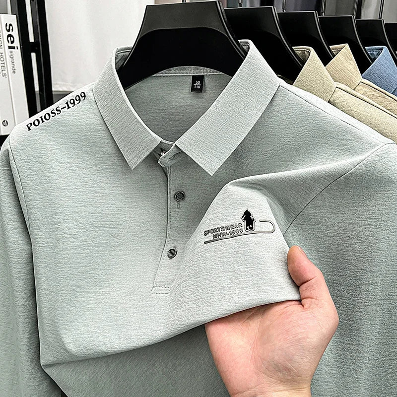 Mens Long Sleeve Polo Shirt Casual Business Tops Embroidery Turndown