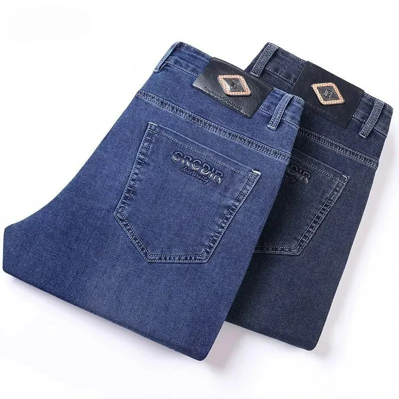 High-quality Autumn Winter Men's Slim Straight-leg Jeans Light