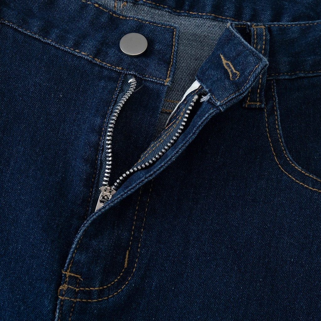 Men's Autumn And Winter Slim Fit Straight Leg Deep Blue Jeans Are