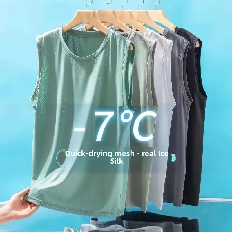 Men's Ice Silk Mesh Tank Tops Gym Stringer Transparent Bodybuilding