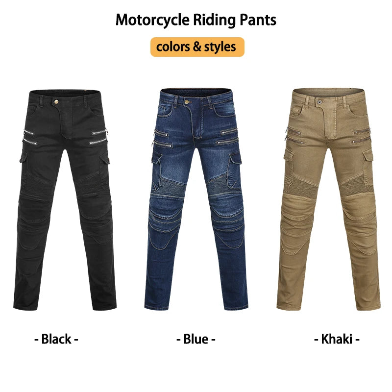 Men Women Slim Fit Zipper Denim Motorcycle Pants, Casual Biker