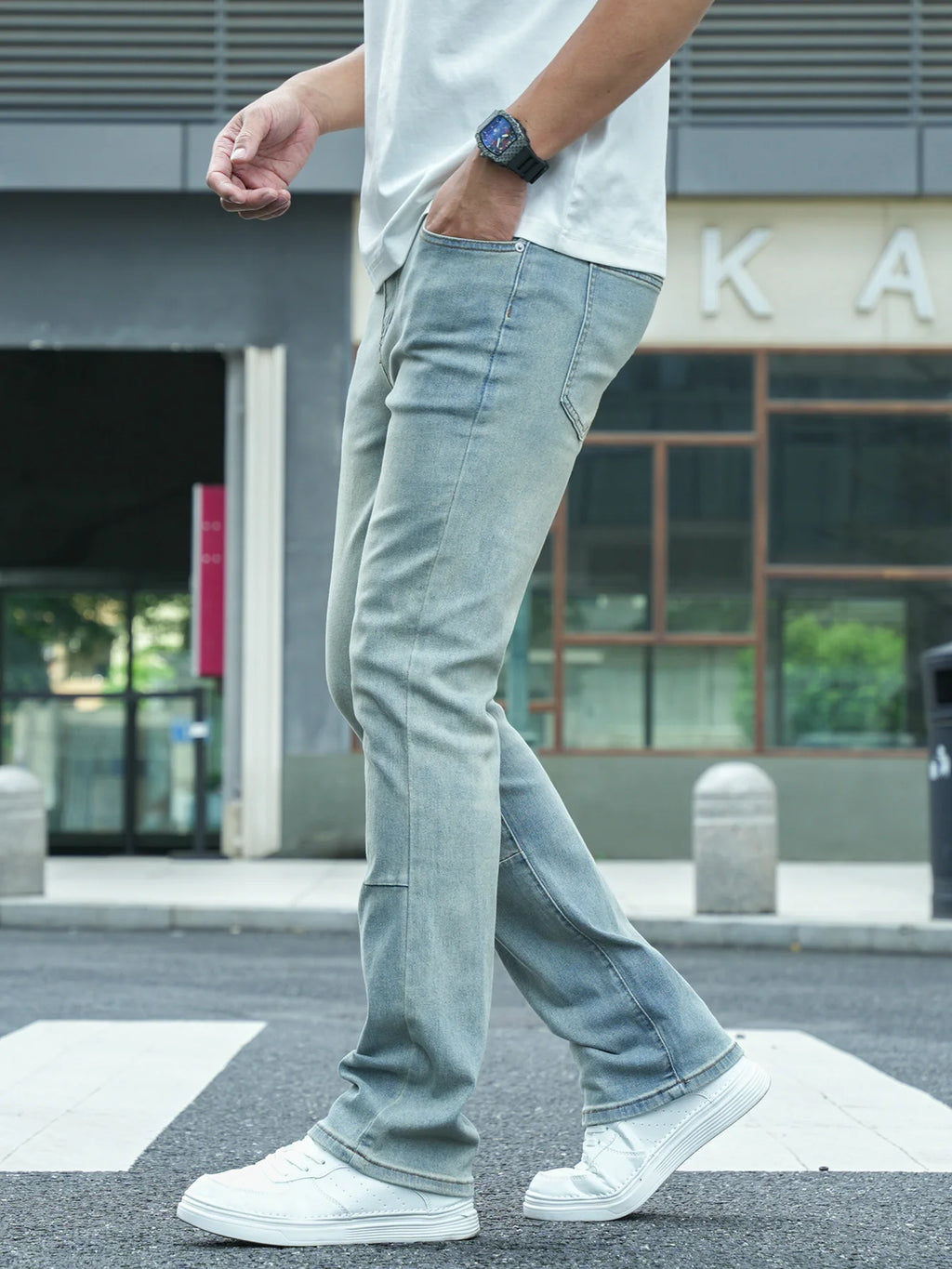 Men's Slim Fit Streth Bootcut Jeans Blue Elastane Men's Trousers Soft