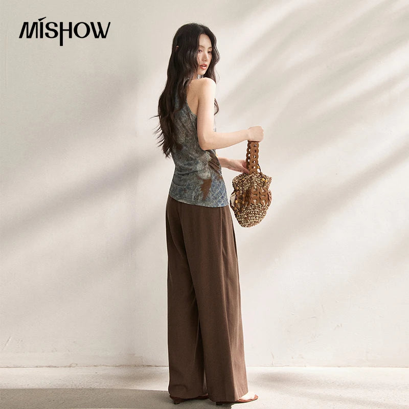 MISHOW Women Blue Handmade Tie-Dye Tank Top 2026 Summer New Cowl Neck