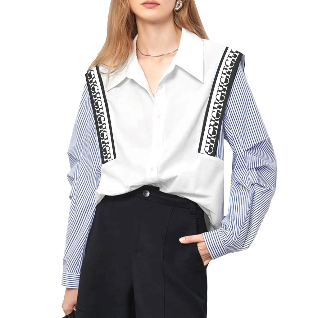 CHCH New Women's Casual Shirt Comfortable Simple Striped Patchwork