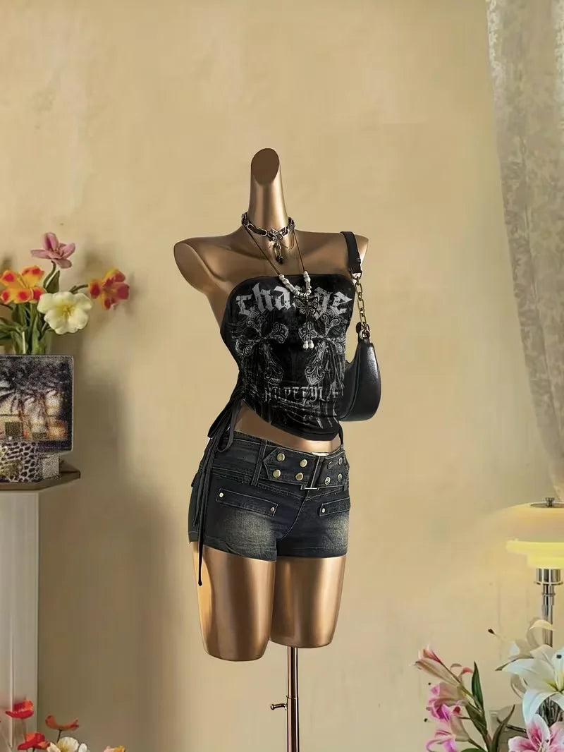 Cropped Top, Women's Vintage Music Note & Letter Print Sleeveless Top