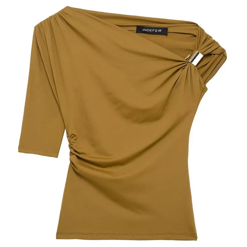 HXAO Asymmetrical Top One Shoulder T-Shirt Cropped Women's Black Top