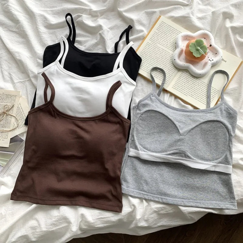 Women's Solid Color Spaghetti Straps Sleeveless Slim Camisole with