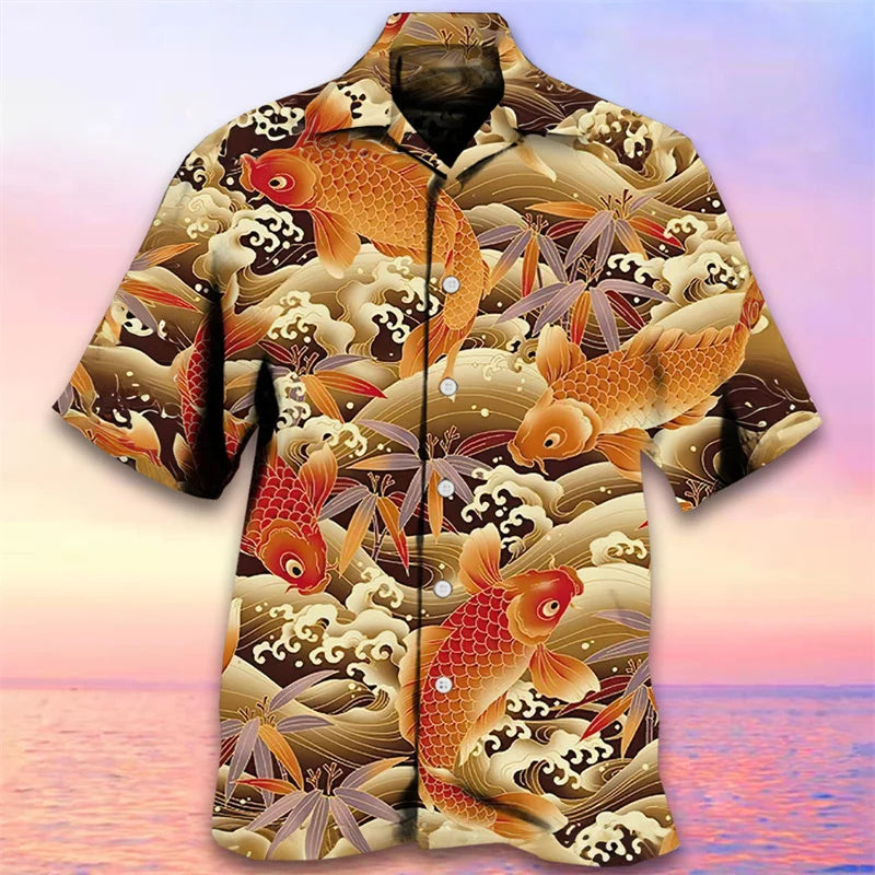 Hawaiian Carp 3D Printed Beach Shirts Hawaii Fish For Men Clothes
