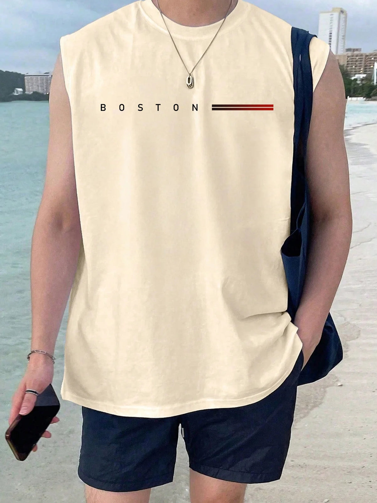100 cotton BOSTON Men's summer fashionable casual sports loose printed
