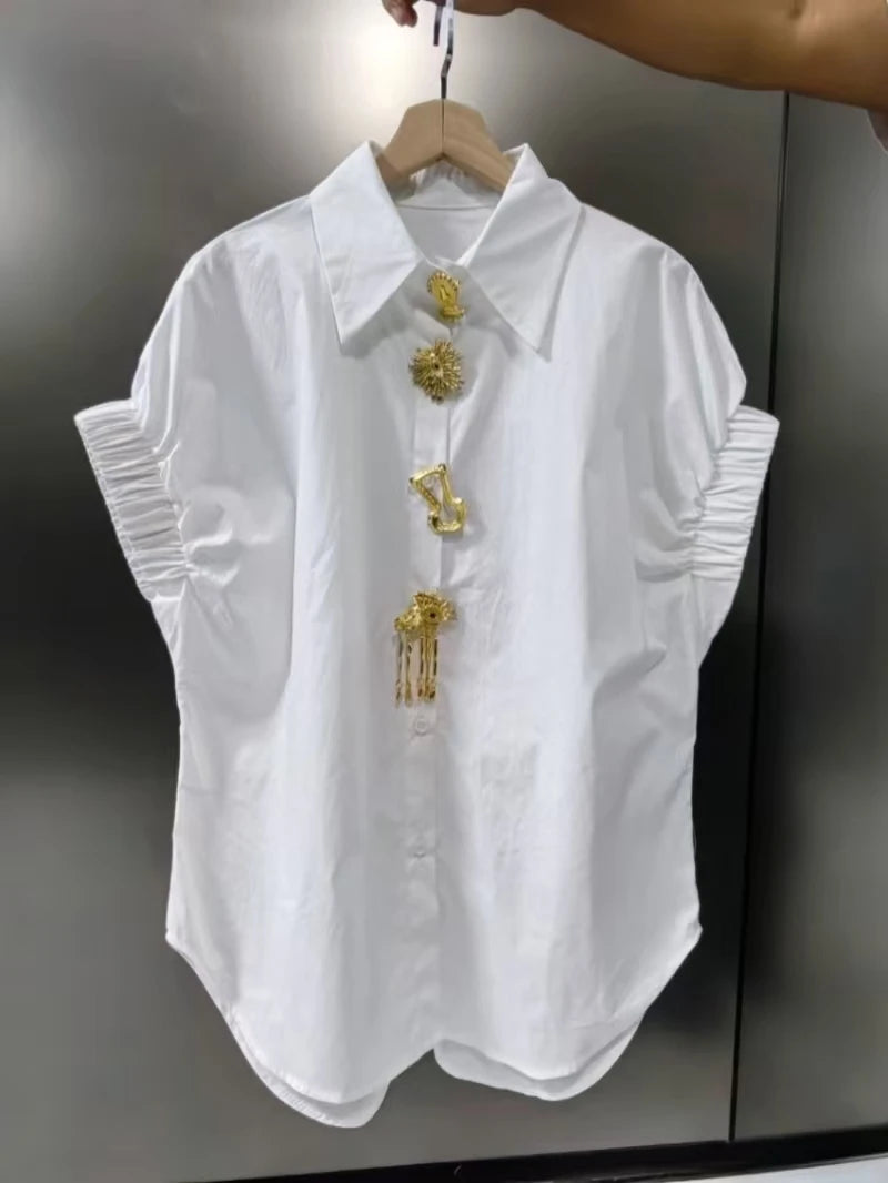 Luxury Design Removable Sequins Blouses Shirts Women 2026 Summer Trend