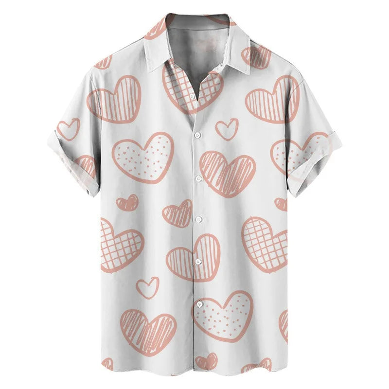Summer Love Coconut Tree Printed Short Sleeve Shirt Loose Cuban Collar