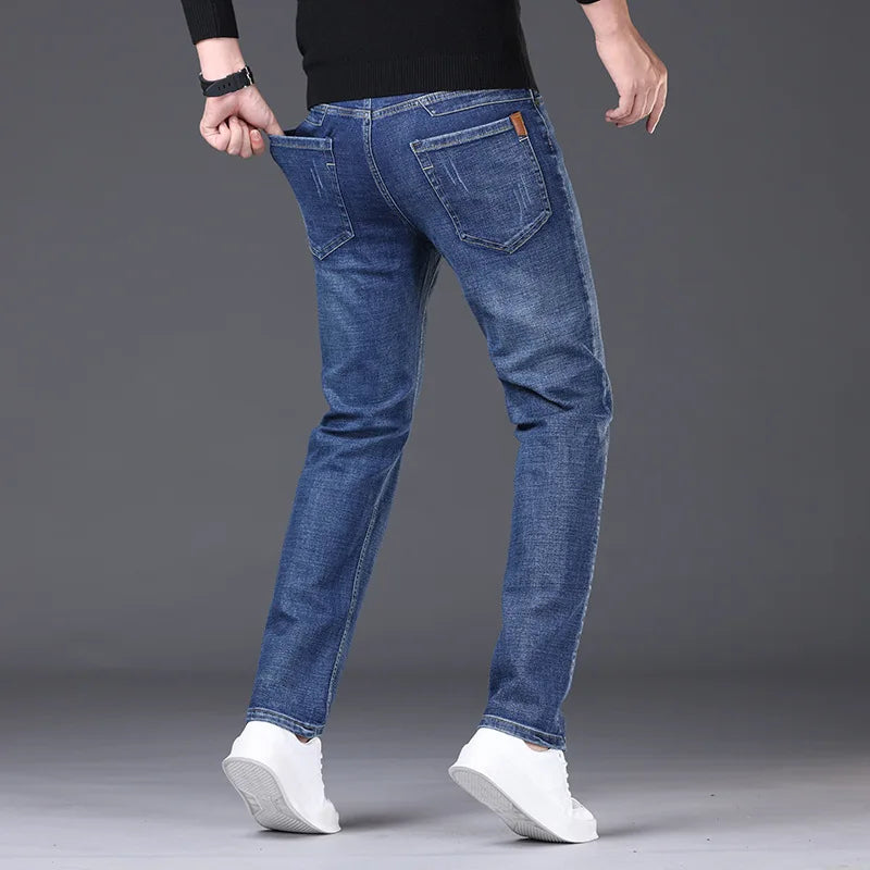 2026 New Korean Men's Casual Long Jeans Classic Man Straight Denim