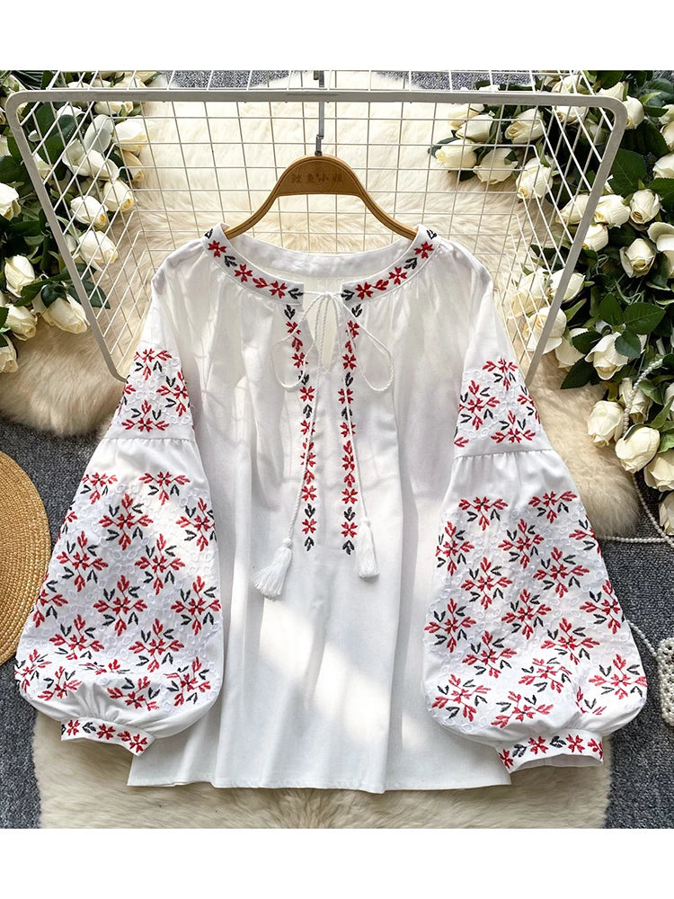 Women's Spring Blouse Retro Ethnic Style New Chinese Lantern Sleeve