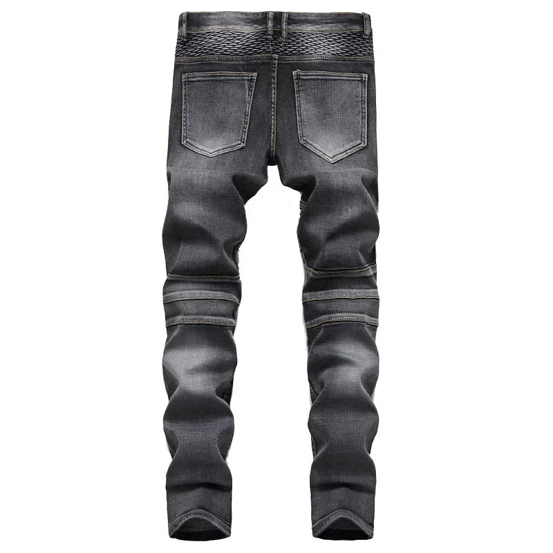 Men's New Casual Motorcycle Jeans Hip Hop Street Riding Stretch Slim