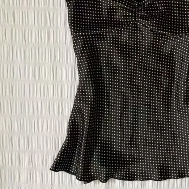 French Vintage Polka Dot Camisole Vest Women Summer Folds Sleeveless