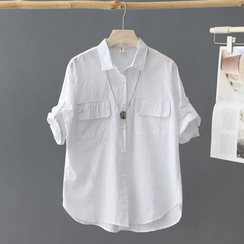 Turn-down Neck Pink Solid Short Sleeved Loose Shirt And Blouse Clothes
