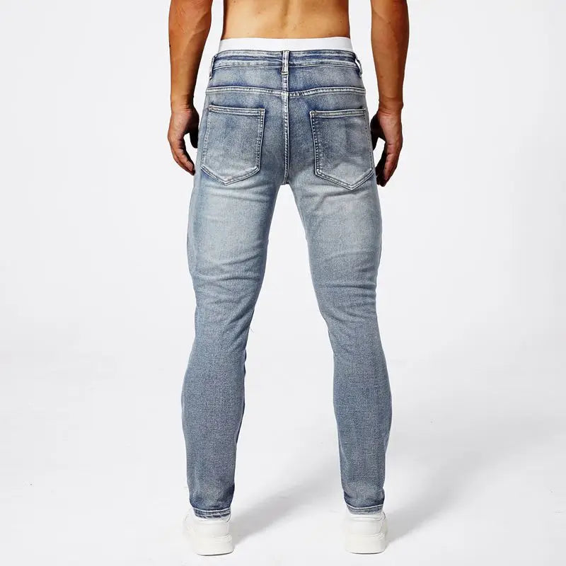 Two tone distressed patchwork jeans for men trendy jeans for summer
