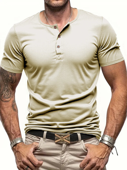 Men Henley Neck Short Sleeve T-Shirt Breathable Lightweight Quick Dry