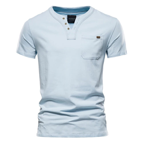 2021 Summer Top Quality Cotton T Shirt Men Solid Color Design V-neck