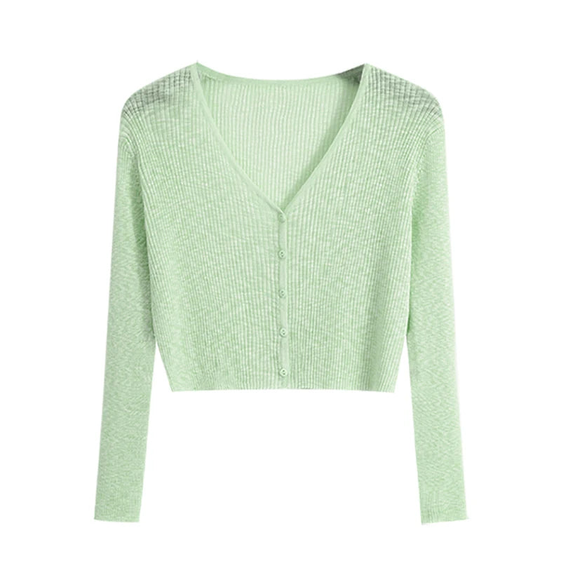 2026 Summer Thin Air Conditioning Blouse Ice Silk Knit Sun Protection