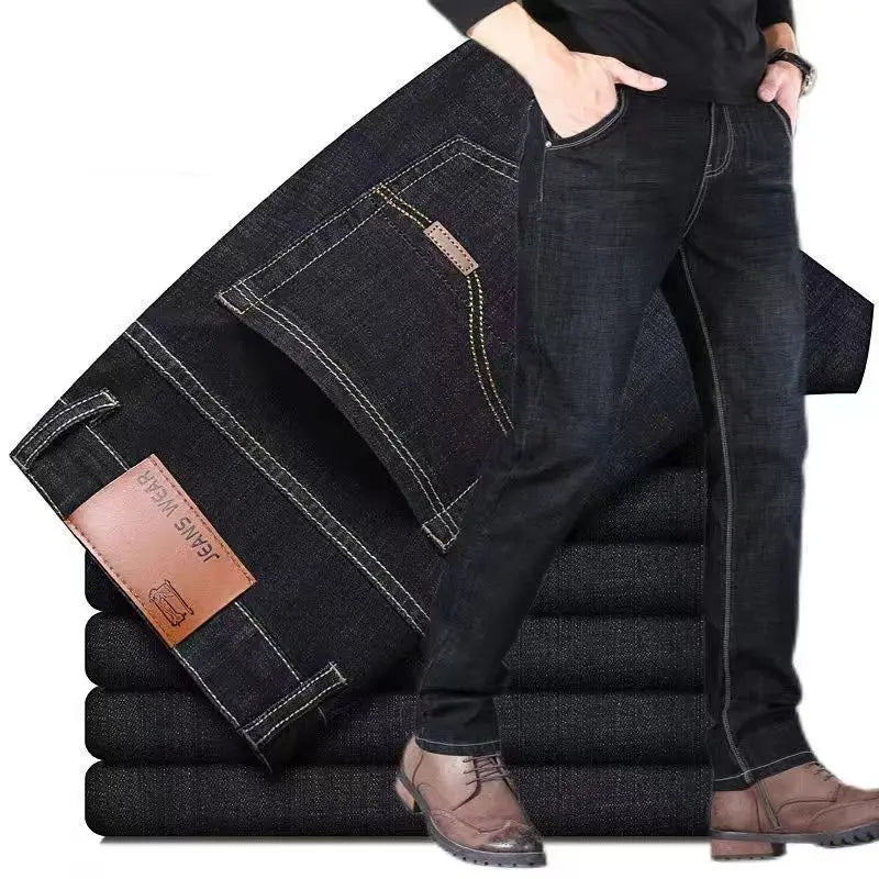 2025 New Autumn Classic Men's Fitted Stretch Jeans High-end Blue Black