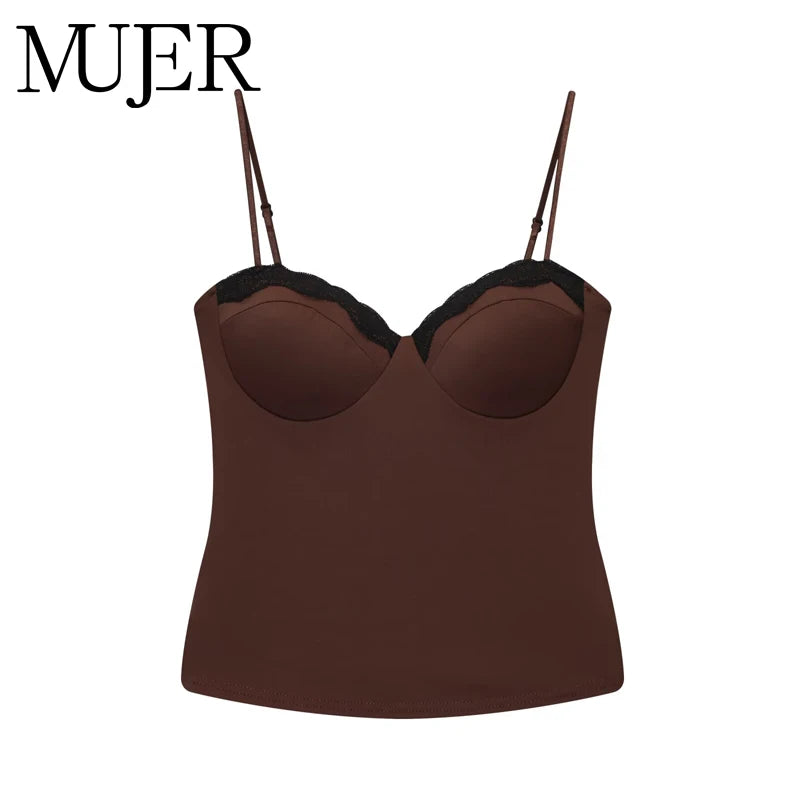 MUJER Lace Corset Top Women Sexy Backless Crop Top Woman Slip Bustier