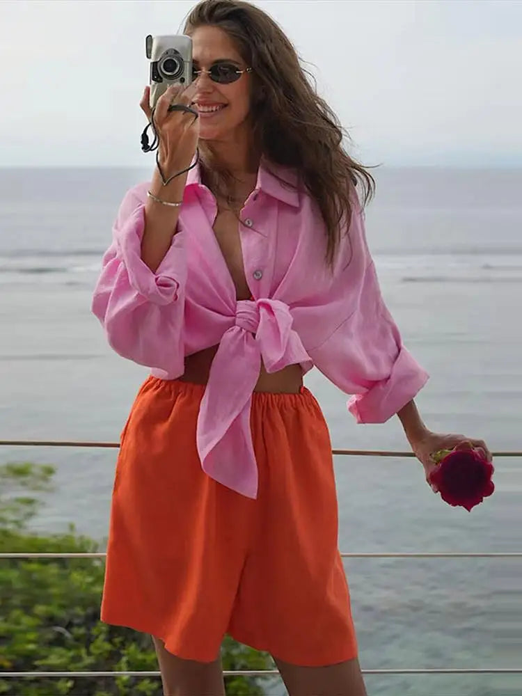 Women Fashion Loose Shirt Spring Summer Cotton Linen Blouse Elegant