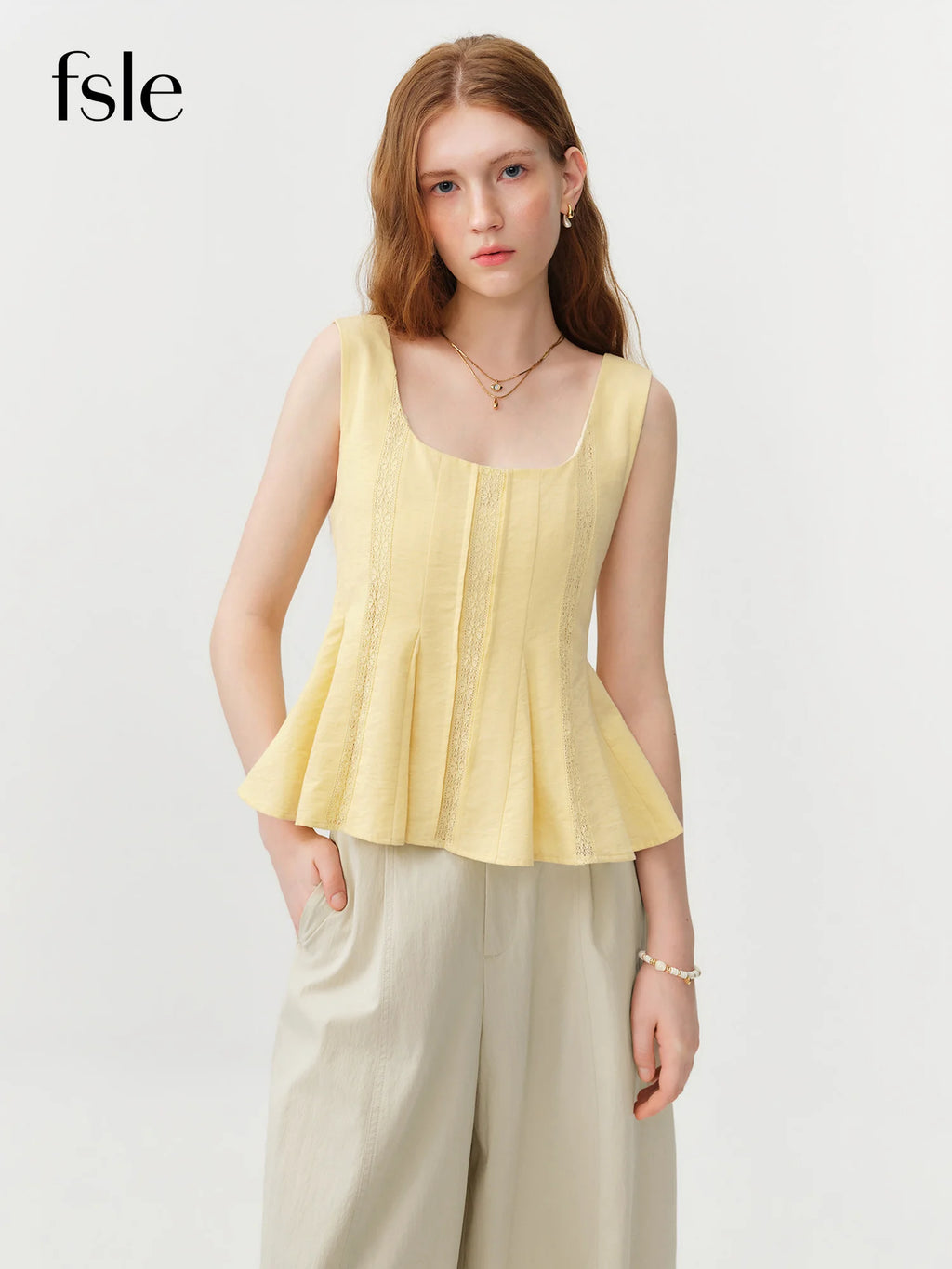 FSLE 2026 Summer Women's Red Lace Sleeveless Blouse with