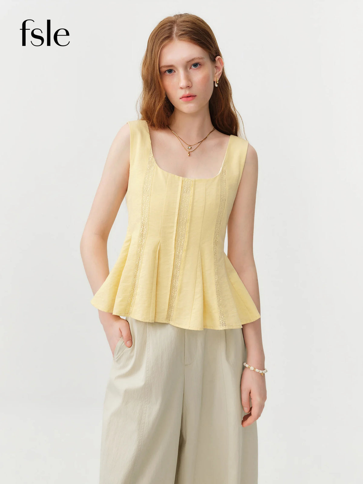 FSLE 2026 Summer Women's Red Lace Sleeveless Blouse with