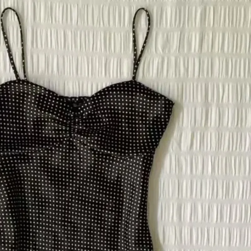 French Vintage Polka Dot Camisole Vest Women Summer Folds Sleeveless
